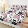 thumbnail image 3 of Homewish Deer Bear Animal Queen Sheet Sets for Teens, Pink Plaid Queen Fitted Sheet, 4pcs, 3 of 7