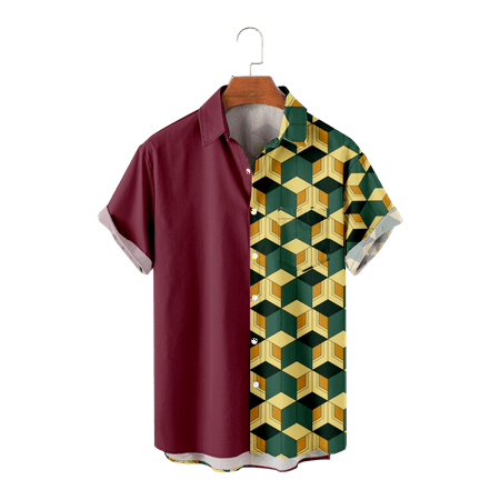 

MLFU Demon Slayer Mens Kids Hawaiian Aloha Beach Shirts Novelty Chest Pocket Hawaii Shirts Breathable Polo Shirts Plus Size Men