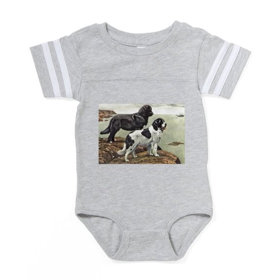 CafePress - FIN Newfoundland Dog Portrait Baby Football Bodysu - Cute Infant Baby Football Bodysuit
