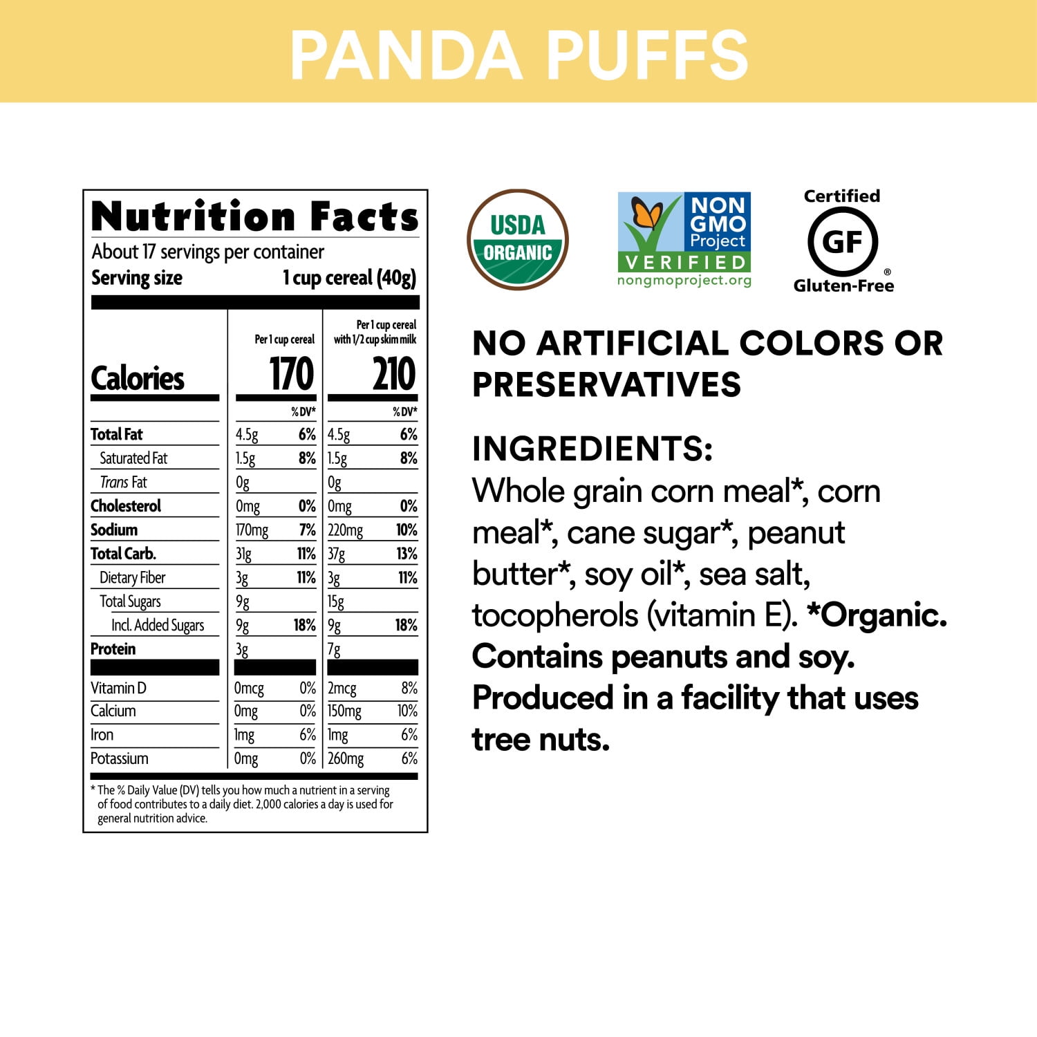 EnviroKidz Organic Panda Puffs Breakfast Cereal, 24.7oz Bag (pack of 6)