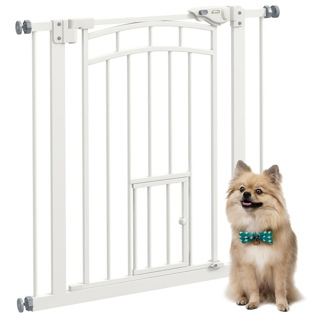 PawHut Pressure-Mounted Dog Gate Auto-Close for 29"-31.5" Wide, White