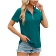thumbnail image 3 of Annhoo Summer Womens Short Sleeve Tops Casual Solid Color Zipper Neck Blouses Loose Soft Going out T Shirts, 3 of 5