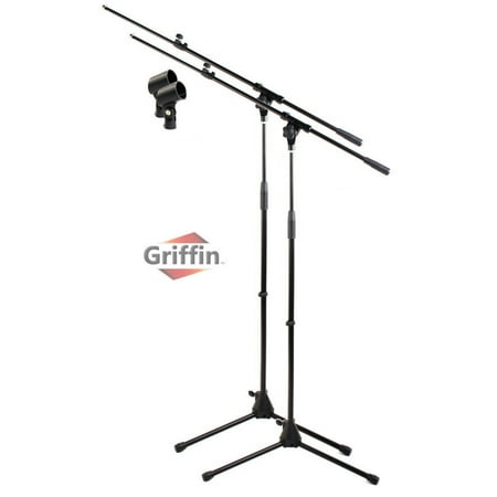 

Microphone Stand with Boom Arm (Pack of 2) by Griffin Adjustable Holder Mount For Studio Recording Accessories Singing Vocal Karaoke Live Stage Mic Clip Adapter Tripod Folding Legs & Telescoping