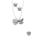 thumbnail image 2 of Delight Jewelry Silvertone Little Sister on AB Crystal Heart Silver tone Guardian Angel Charm Necklace and Stud Earrings, 2 of 4
