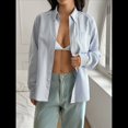 thumbnail image 4 of Camisas de Trabajo Informales de Gran Tamaño para Mujer, con Botones, Puños Fruncidos, Mangas con Volantes, Cuello y Bolsillos. Azul S, 4 of 9