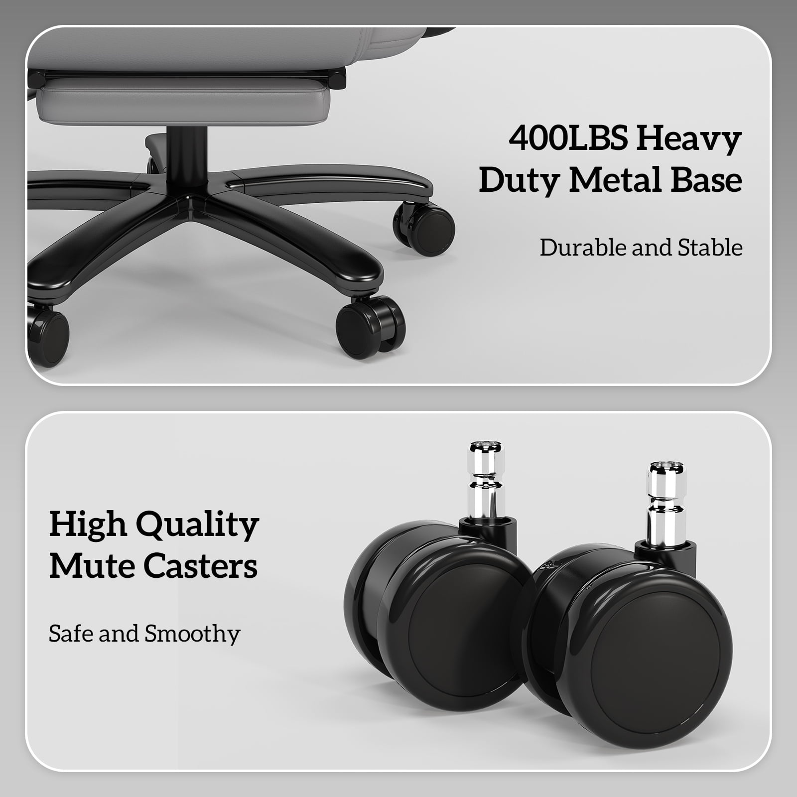 HomeZeer Big and Tall Office Chair with Footrest, 400 lbs Modern High Back Leather Office Chair, Reclining Wide Seat Ergonomic Executive Home Office Computer Desk Chair, Gray