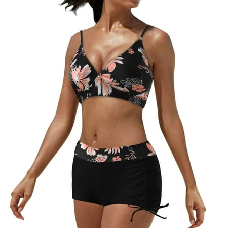 

2023 Women Bikini Set Leaf Printed Sleeveless Two Piece Junior Swimsuit with Shorts Swimsuit Sports Bra Top Girls Sunflower Swimsuit 6 plus Size Leopard Swimsuit Bikini Swimsuit for Juniors Push up