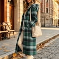 thumbnail image 2 of Jewelreauty Womens Plaid Long Overcoats, Hooded Long Sleeve Wool Blend Peacoat Calf Length Winter Fall Jackets (S, Green), 2 of 7