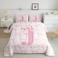 thumbnail image 2 of jejeloiu Initial Letter J Bedding Comforter Set,Kawaii Bowknot Twin Comforter Sets,Pink White Bedding Set For Girls,Breathable Bedroom Decoration Reversible,3 Pieces, 2 of 7