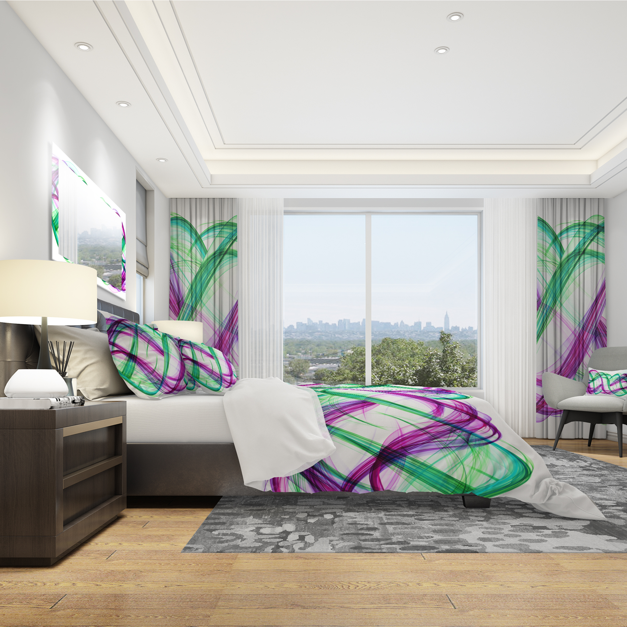 Designart 'Green and Purple Tango' Modern & Contemporary Duvet Cover Set