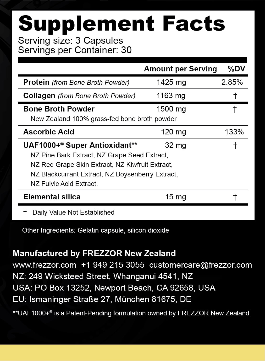 FREZZOR 100% Grass-Fed Beef Bone Broth Protein Capsules for Men & Women | Joint Health & Anti-Age Support | Organic Multi Collagen Peptide Supplement, 1 Pack, 90 Capsules