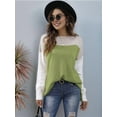 thumbnail image 6 of Women'S Oversized Colorblock Sweater - Crew Neck Rib-Knit Drop Shoulder Long Sleeve Pullover Top Green S, 6 of 8