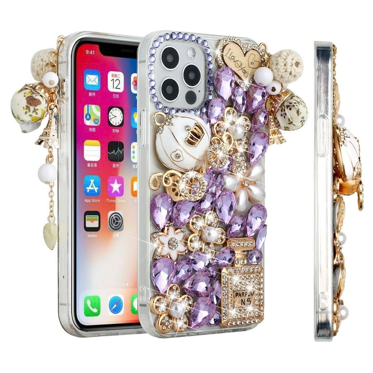 For IPhone 13 Pro Max 12 11 8 XS XR Glitter Diamond Bee Strap Case Cover