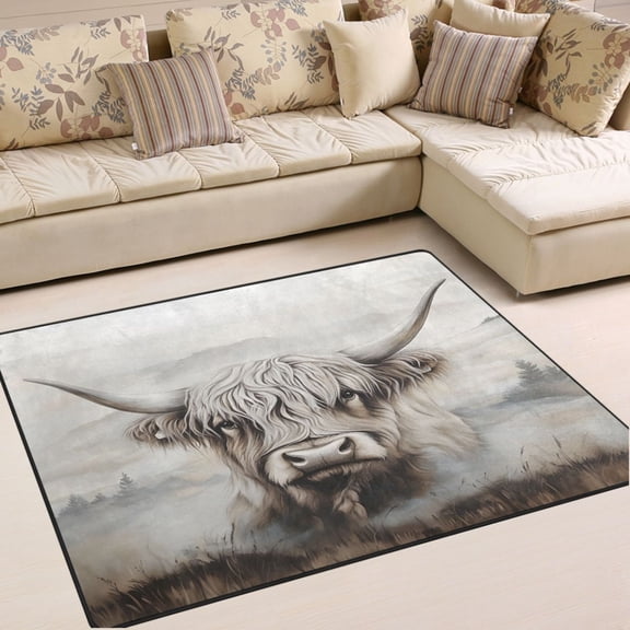 Ryvnso Vintage Highland Cattle Area Rug Floor Mats Non-Slip Home Carpet 63 x 48 inch