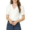 thumbnail image 5 of INSPIRE CHIC Women's Lapel V Neck Short Sleeve Pleated Tops Blouse, 5 of 7