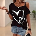 thumbnail image 4 of Camiseta de Mujer con Cuello Asimétrico, Corte y Estampado Gráfico, Corta. Negro S, 4 of 9