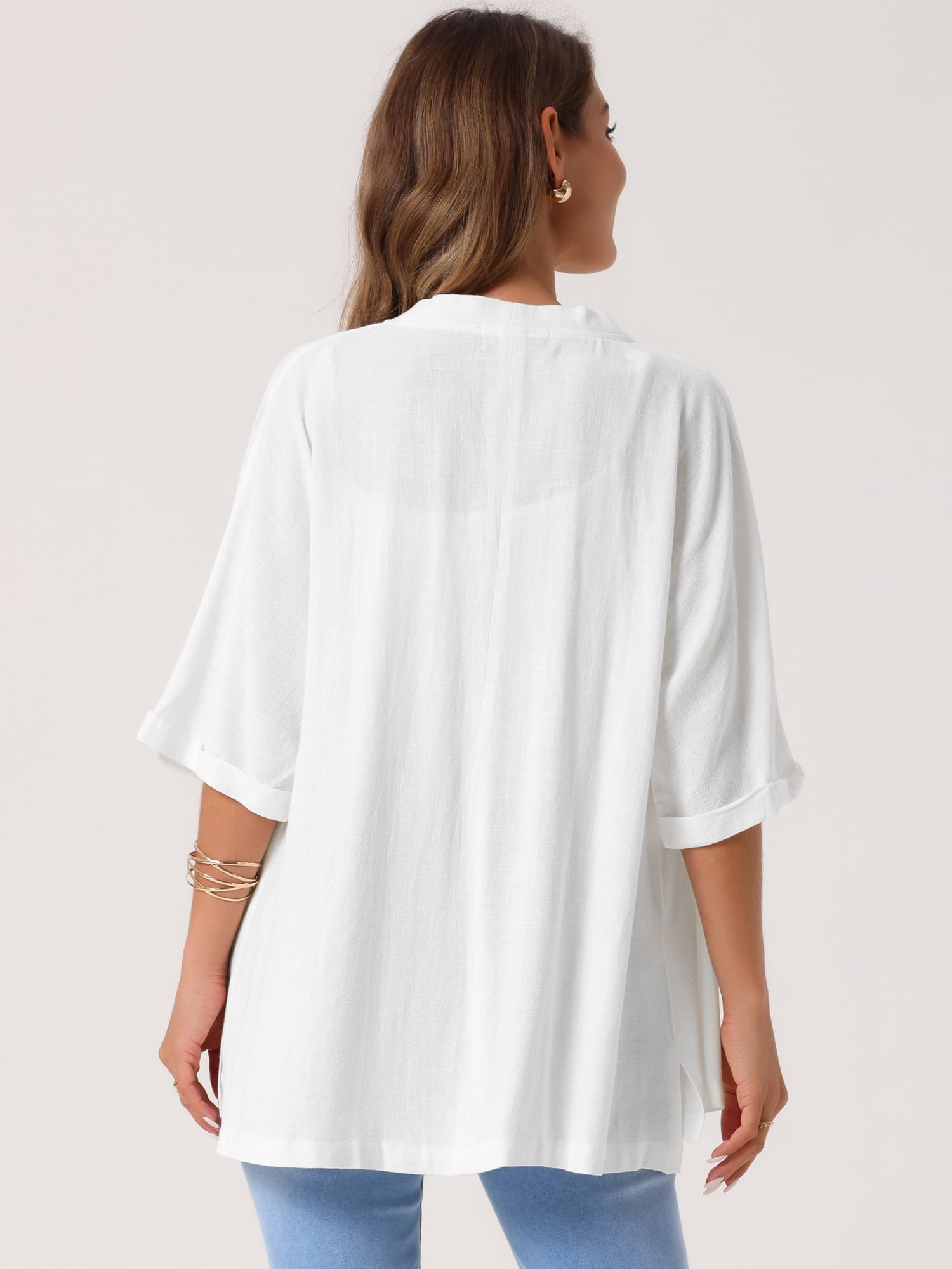 DARING DIVA Kimono Cardigan Open Front Loose Fit Linen Lightweight Shrug M White