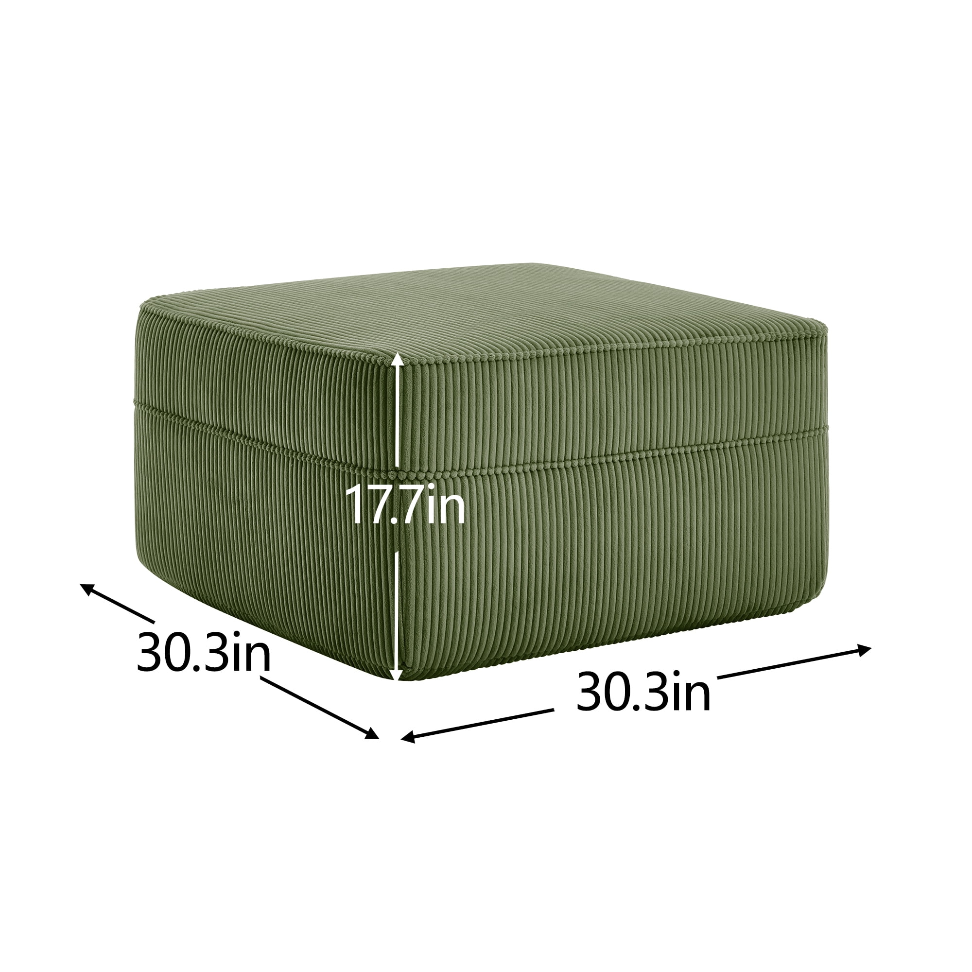 BOFANG Large Square Corduroy Ottoman in Green, Plush Footrest and Bench, Ready to Use