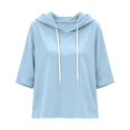 thumbnail image 4 of TZZQ 3/4 Sleeve Hoodie Sweatshirts for Women Drawstring Hood Oversized Pullover Sweatshirt Comfort Plain Long Sleeve Pullover Tops Plus Size Cute Basic Lightweight Hoodie Sweatshirts Light Blue Xl, 4 of 7