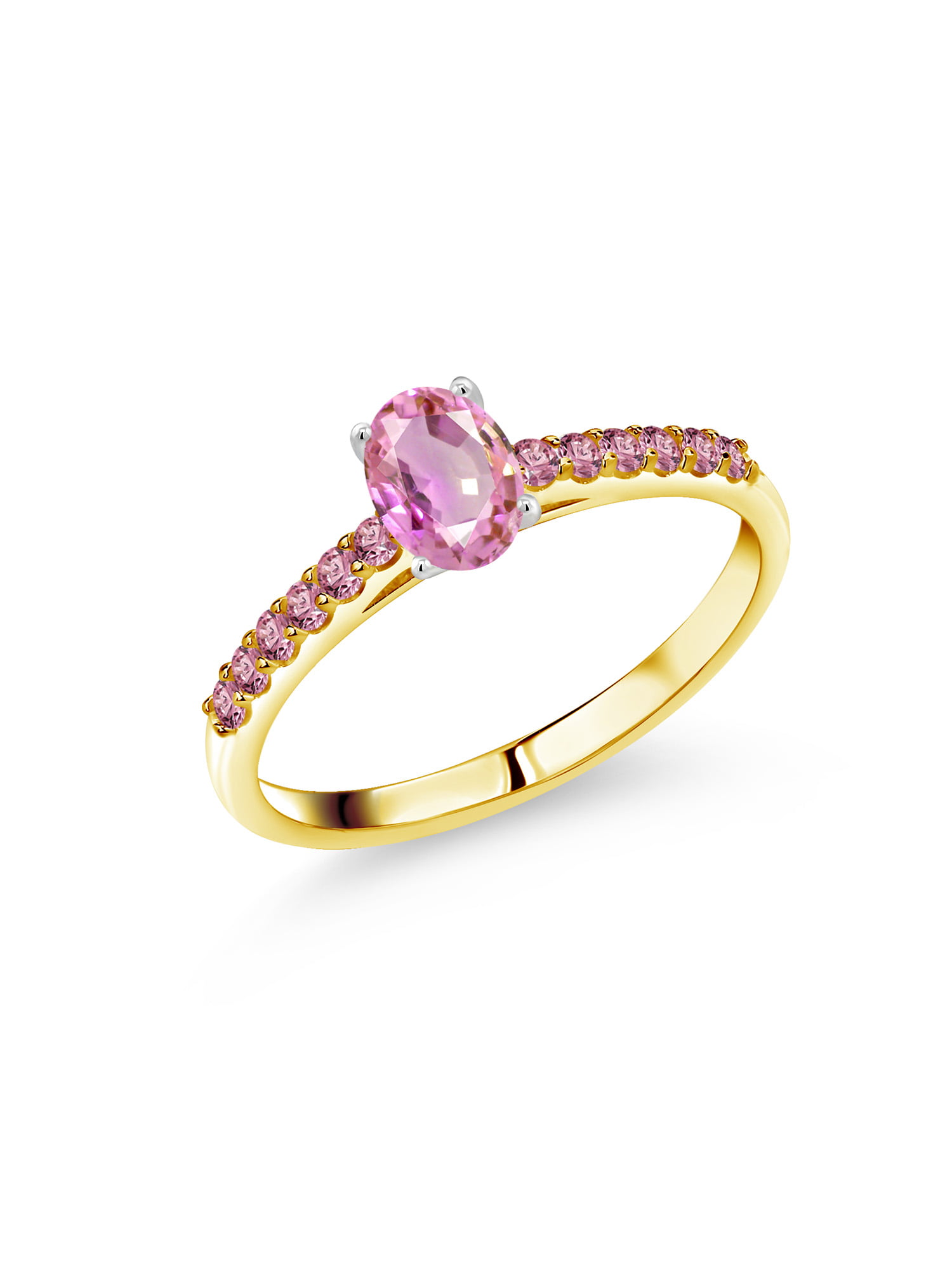 14k Yellow Gold Plated 1.00 Ct Pink Sapphire and CZ Simulated Diamond Bridal Set Engagement Ring for Women