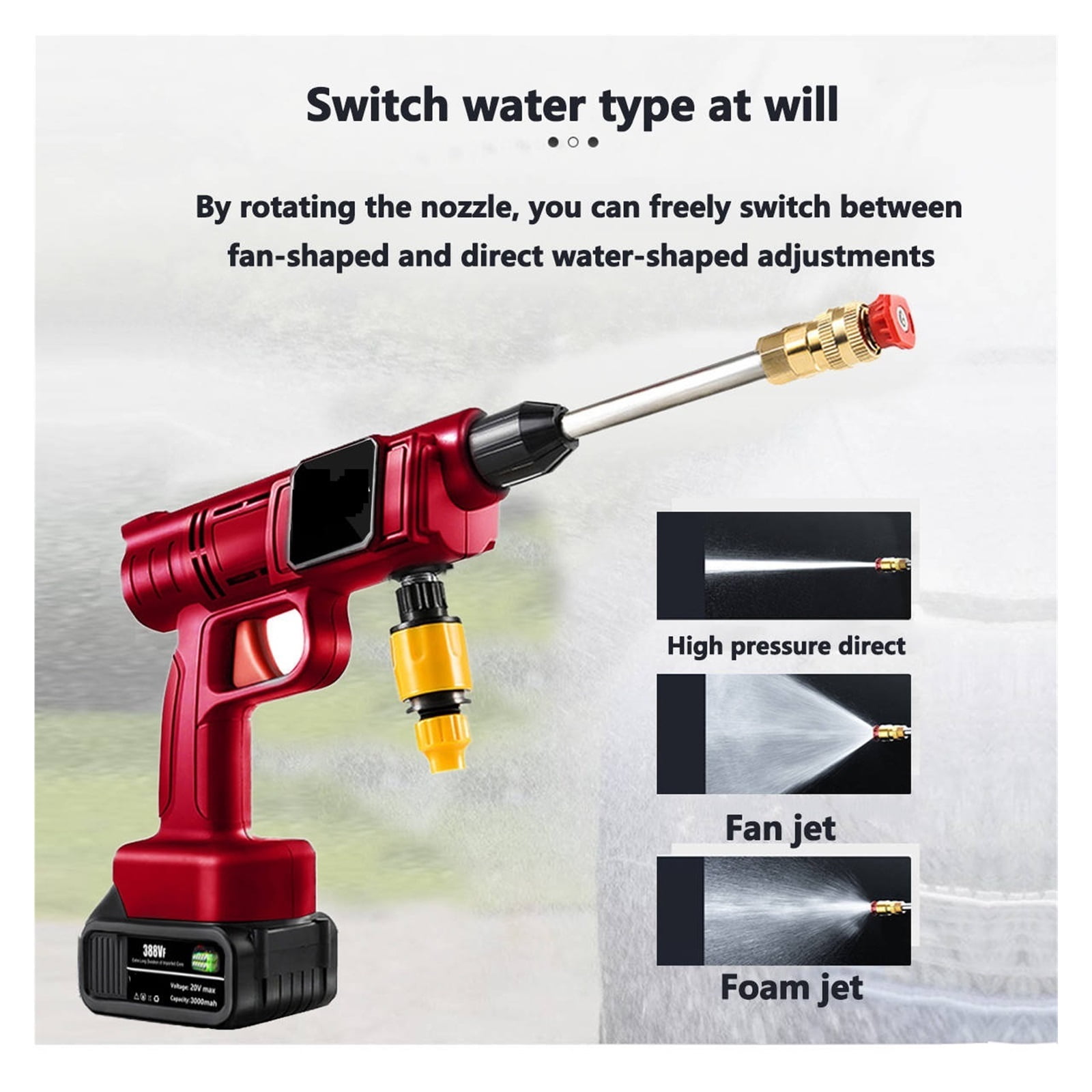 Cordless High Pressure Car Washer Spray Water Gun Portable Car Wash Pressure Cleaner Cleaning Machine For 18V Battery ,Effortless cleaning