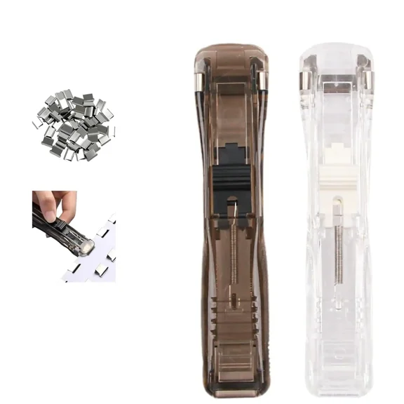 Portable Binder Clip Stapler with 150 Reusable Clips Handheld Paper Clam Clip Dispenser Mini Slide Binders for Desktop Office