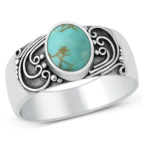 Vintage Bali Simulated Turquoise Ring .925 Sterling Silver Band Blue CZ Jewelry Female Size 7