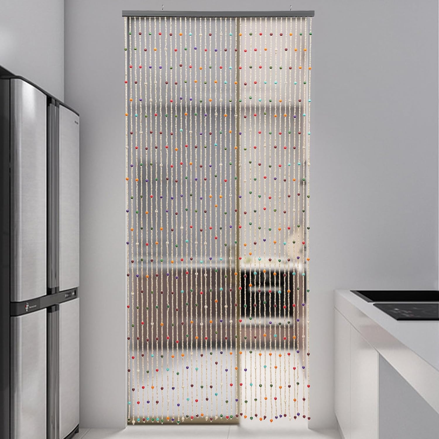 Wood Beaded Curtain 38 Line Wave Dense Fringe Beaded Door 35.43 * 74.89 in Natural Wooden Door Beaded Curtain Front Door Decor Curtain for Living Rooms, Windows, Doorways, Bedrooms