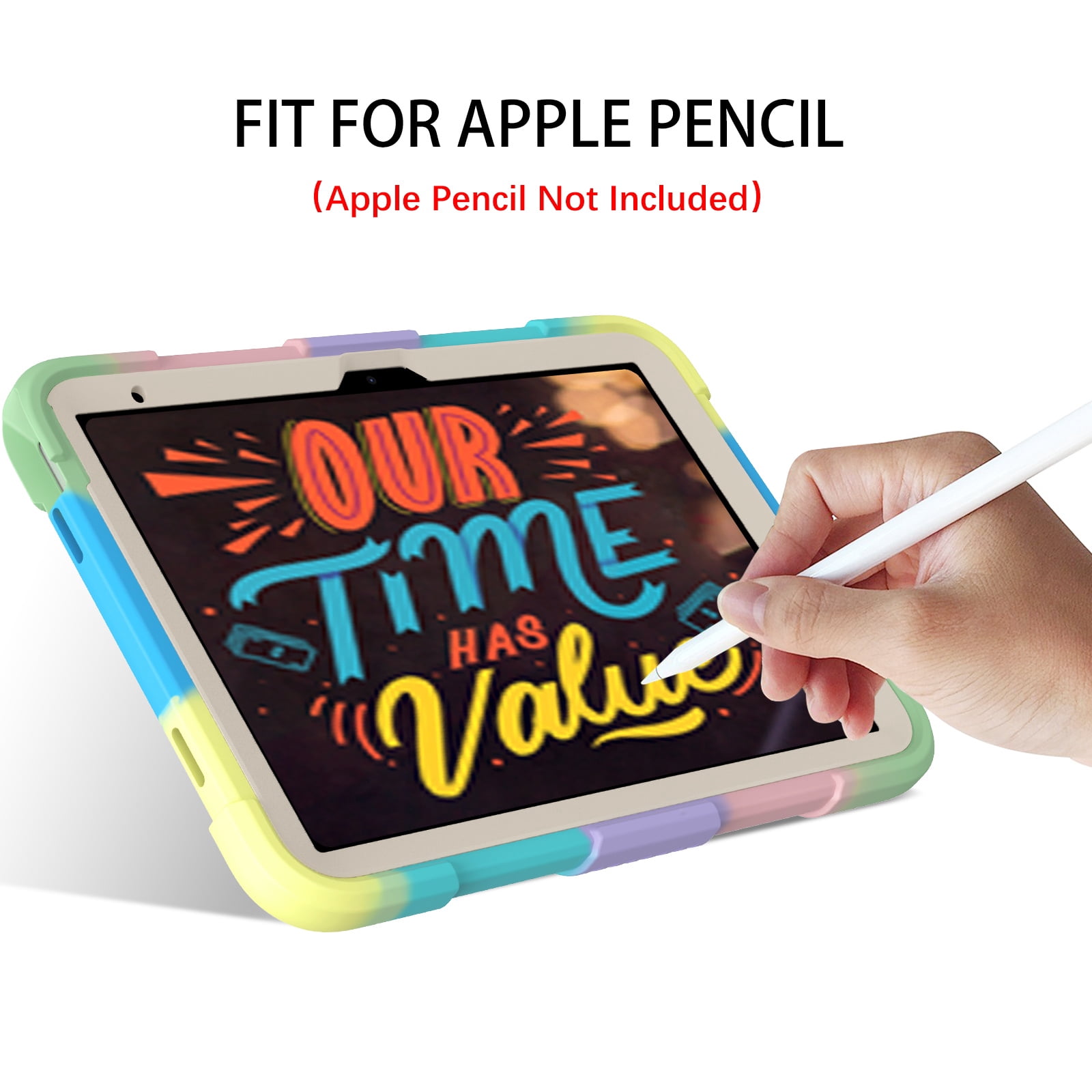 iPad 11 Case 2025 (11 inch) / iPad 10 Case 2022 (10.9 inch), DOMAVER Shockproof Protective Cover with Butterfly Wings Kickstand, Apple Pencil Holder, Kids Friendly Drop-Proof Design – Rainbow Green