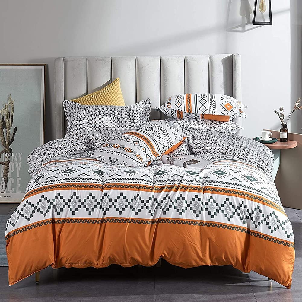 Boho Orange Duvet Cover Queen Size Bohemian Super Soft Microfiber Comforter Cover Reversible ...