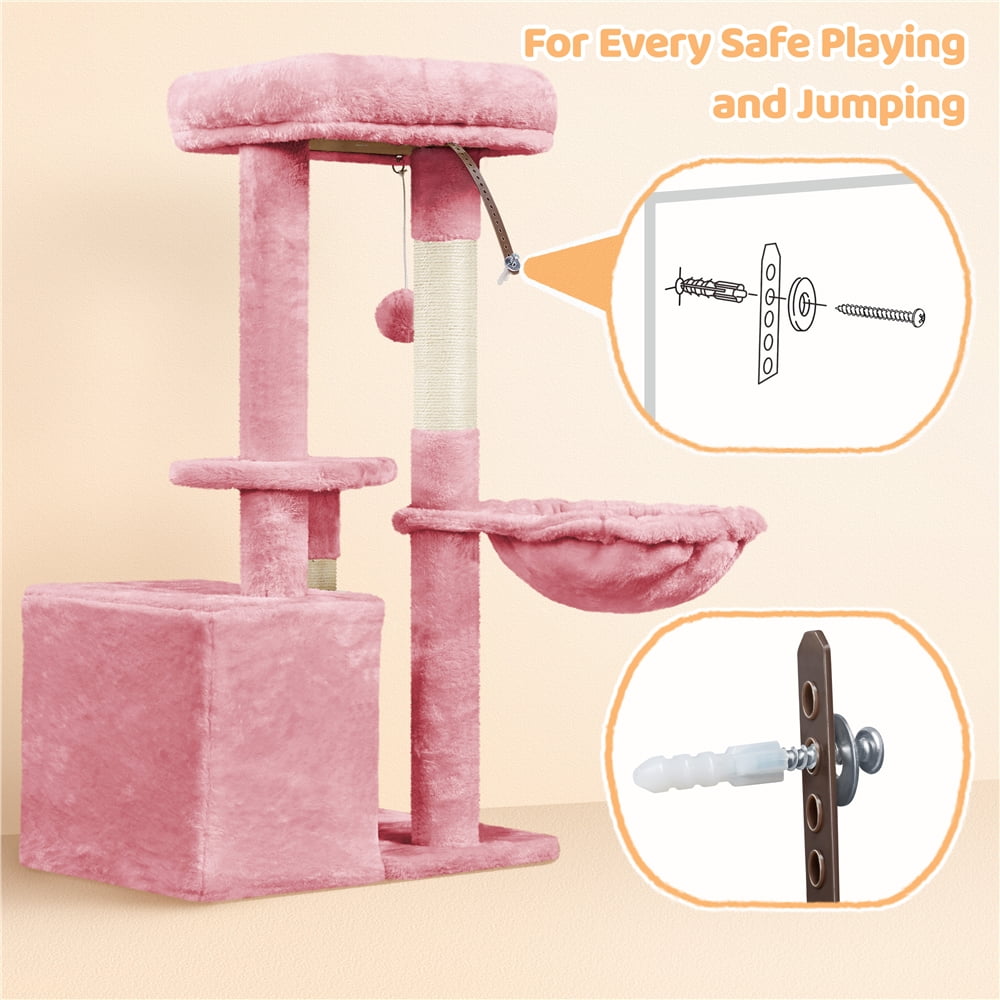 Yaheetech 34" Height Plush Cover Cat Tree with Condo and Sisal Ropes Posts, Pink