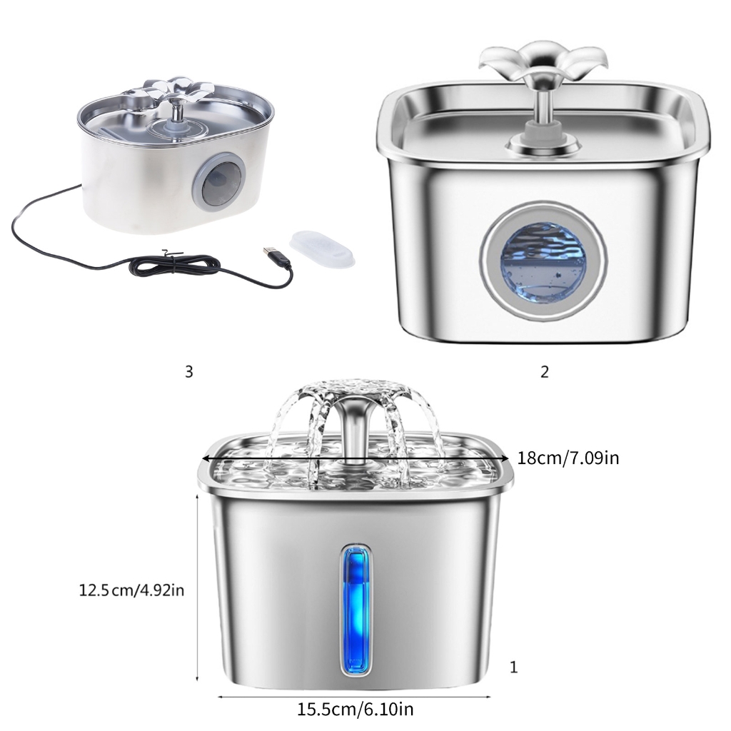 Automatic Pet Water Fountain Electric Waterer Bowl Water Dispenser Dog Water Purifiers Stainless Steel Fountain