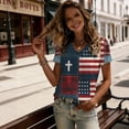 thumbnail image 5 of Iaqnaocc 4th Of July Outfits for Women Patriotic Short Sleeve V Neck 250th Anniversary Usa Shirt American Flag Stars Striped Floral Print Independence Day 1776 T Shirts for Women Light Blue XXL, 5 of 8