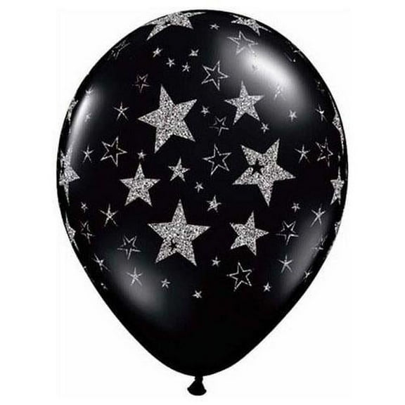 LOONBALLOON Hollywood Balloons, 11″ GLITTER STARS & STARS-A-ROUND - ONYX BLACK