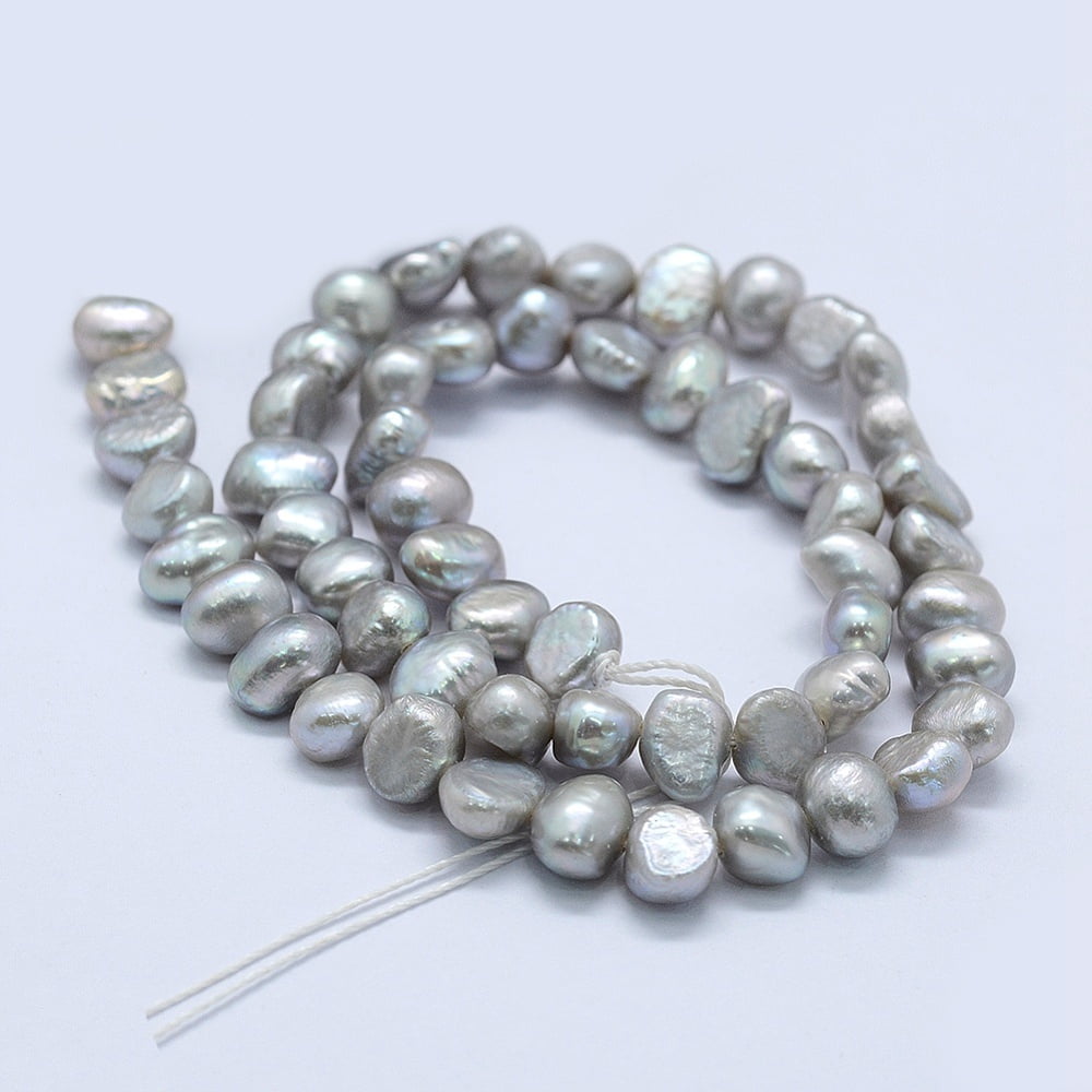 Natural Cultured Freshwater Pearl Beads Strands Dyed Two Sides Polished Silver 5~7x5~7x5~7mm Hole: 0.2mm 53pcs/strand 13.9 inch