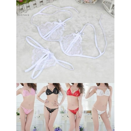 Gustavedesign Sexy Lingerie Women Underwear Babydoll Sleepwear Lace Bra Panties G-string Set Hollow Out Nightwear  White  Size L/XL