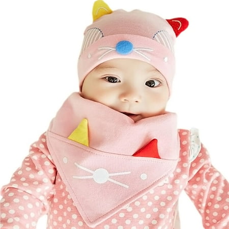 Tutuya 2 pcs Newborn baby Hat & Bibs Quality Fabrics Fashion wild Hat Triangle Scarf Set