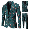thumbnail image 3 of Trajes de Navidad para hombres, uniforme de 3 piezas, trajes diarios, copo de nieve, muñeco de nieve, árbol, chaqueta con estampado, chaqueta, pantalones, chalecos, conjunto masculino para Navidad, 3 of 5