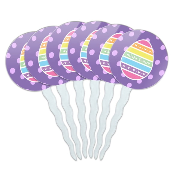 Cute Rainbow Happy Easter Egg Cupcake Picks Toppers Decoration Set of 6