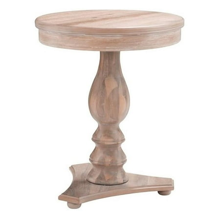 Maklaine Round Wood Side Table 20"D x 24.5"H with Pedestal Base Natural Brown