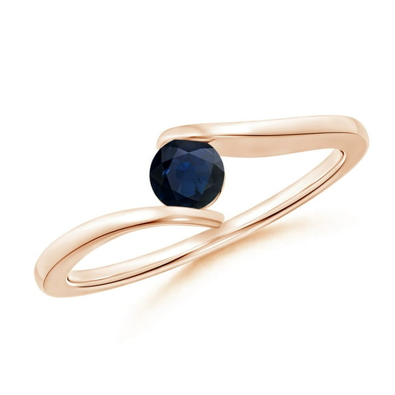 ANGARA Natural Bar-Set Solitaire Round Sapphire Bypass Ring in 14K Rose Gold for Women (Size-4mm) | September Birthstone, Birthday, Anniversary, Jewelry Gift for Women | Natural Blue Sapphire Ring