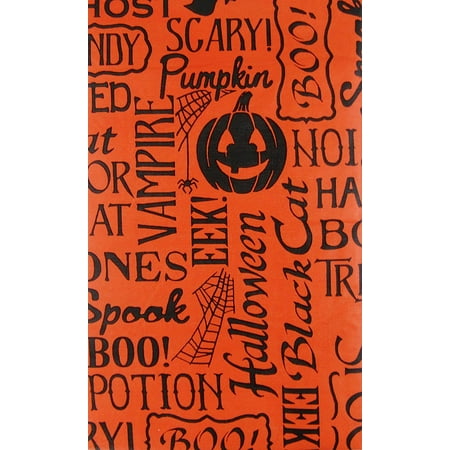Nantucket Kitchen Table Halloween Scary Words and Phrases Vinyl Flannel Back Tablecloth (Orange, 52