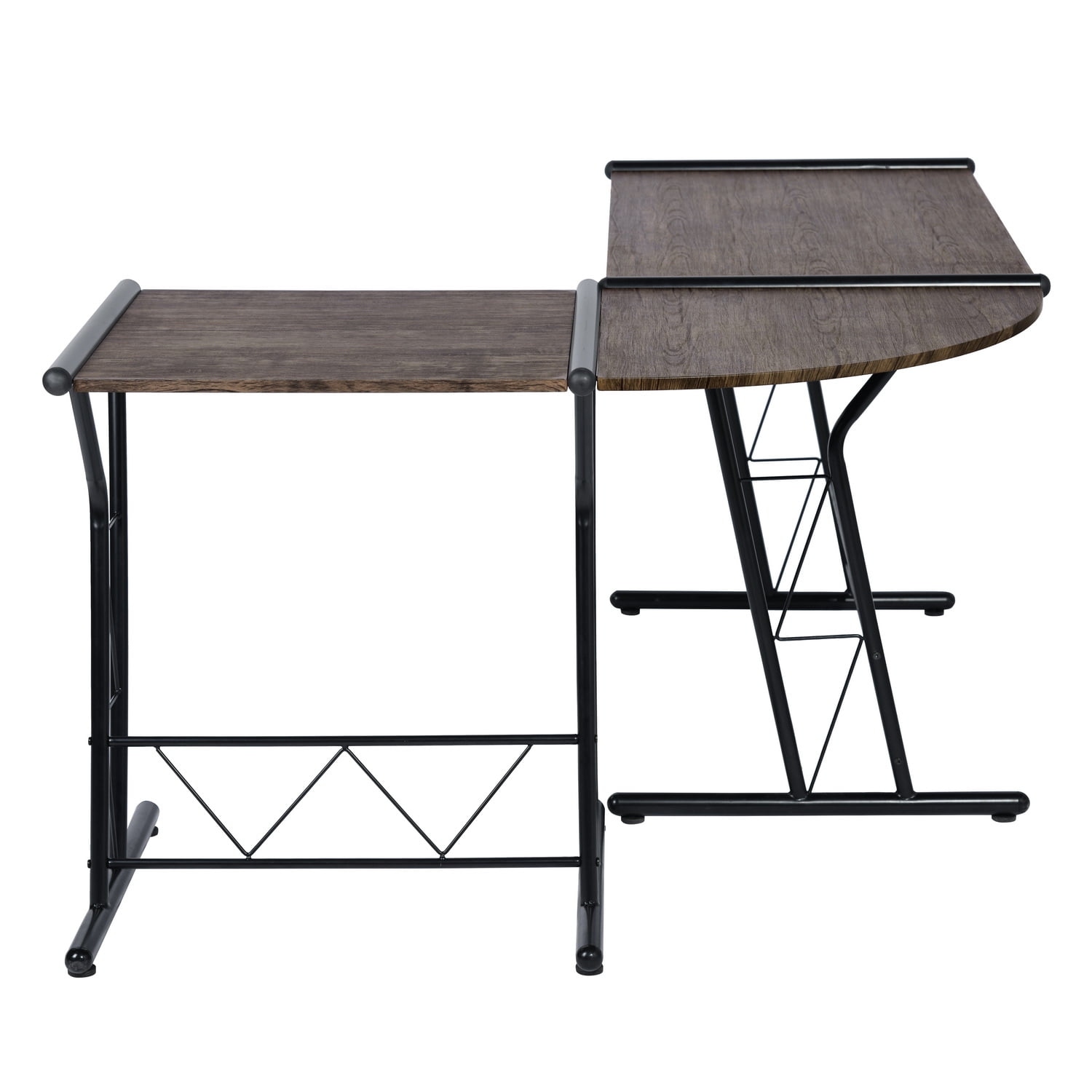 Kepooman L Shaped Desk, Round Corner Computer Desk Gaming Table Workstation for Home Office, Brown Kepooman L Shaped Desk, Round Corner Computer Desk Gaming Table Workstation for Home Office, Brown