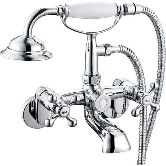 Clawfoot Tub Faucet and Shower Kit Chrome Wall Mount Tub Faucet G/ Vintage Tub Faucet Victorian Clawfoot Tub Faucet with Hand Shower Set Brass Double Cross Handle