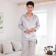 thumbnail image 3 of Conjunto de pijama de satén de seda para hombre, ropa de dormir de manga larga de Color sólido, traje informal de dos piezas, pantalones de dormir para el hogar, 3 of 4