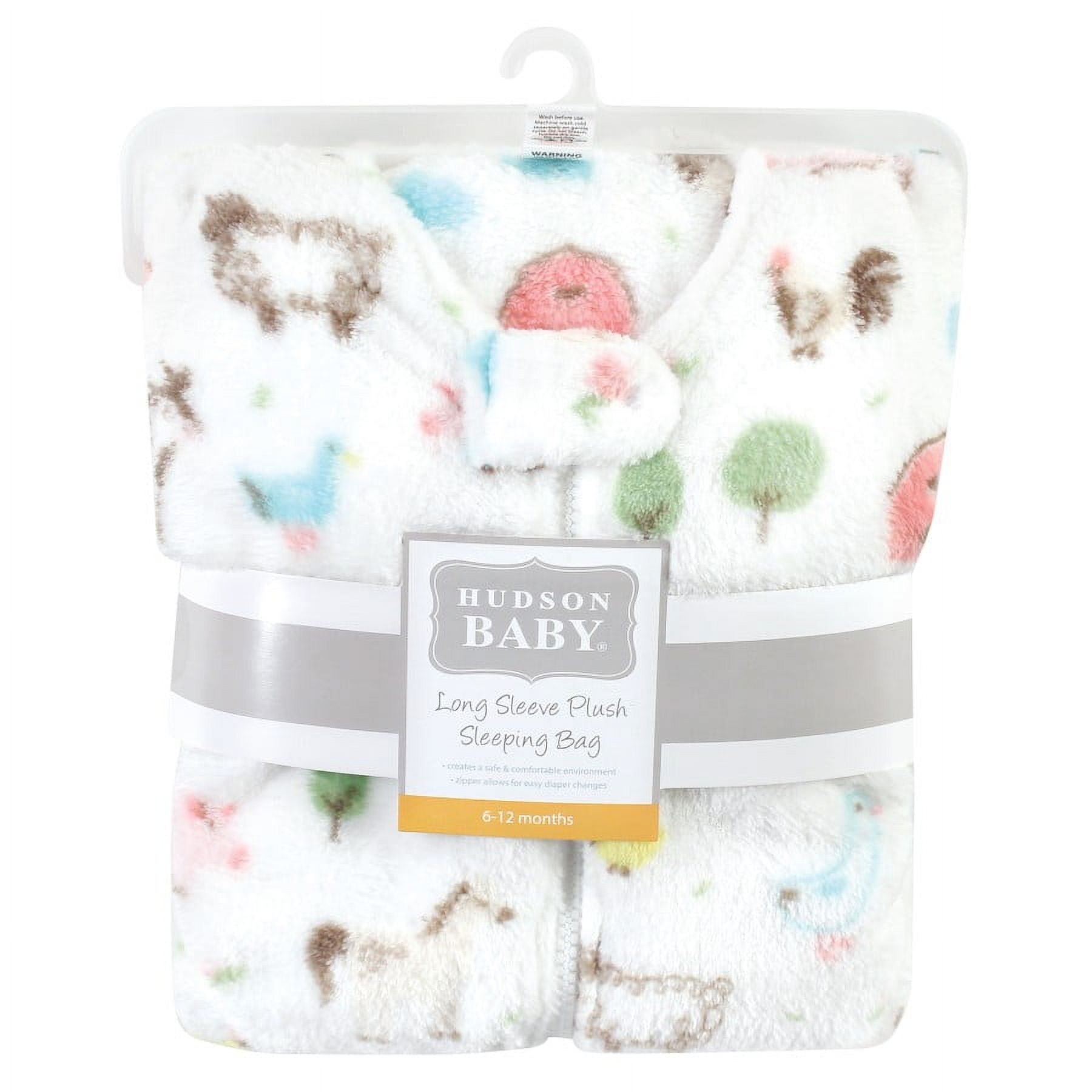 Hudson Baby Infant Girl Plush Sleeping Bag, Sack, Blanket, Girl Farm Animals Long Sleeve, 0-6 Months