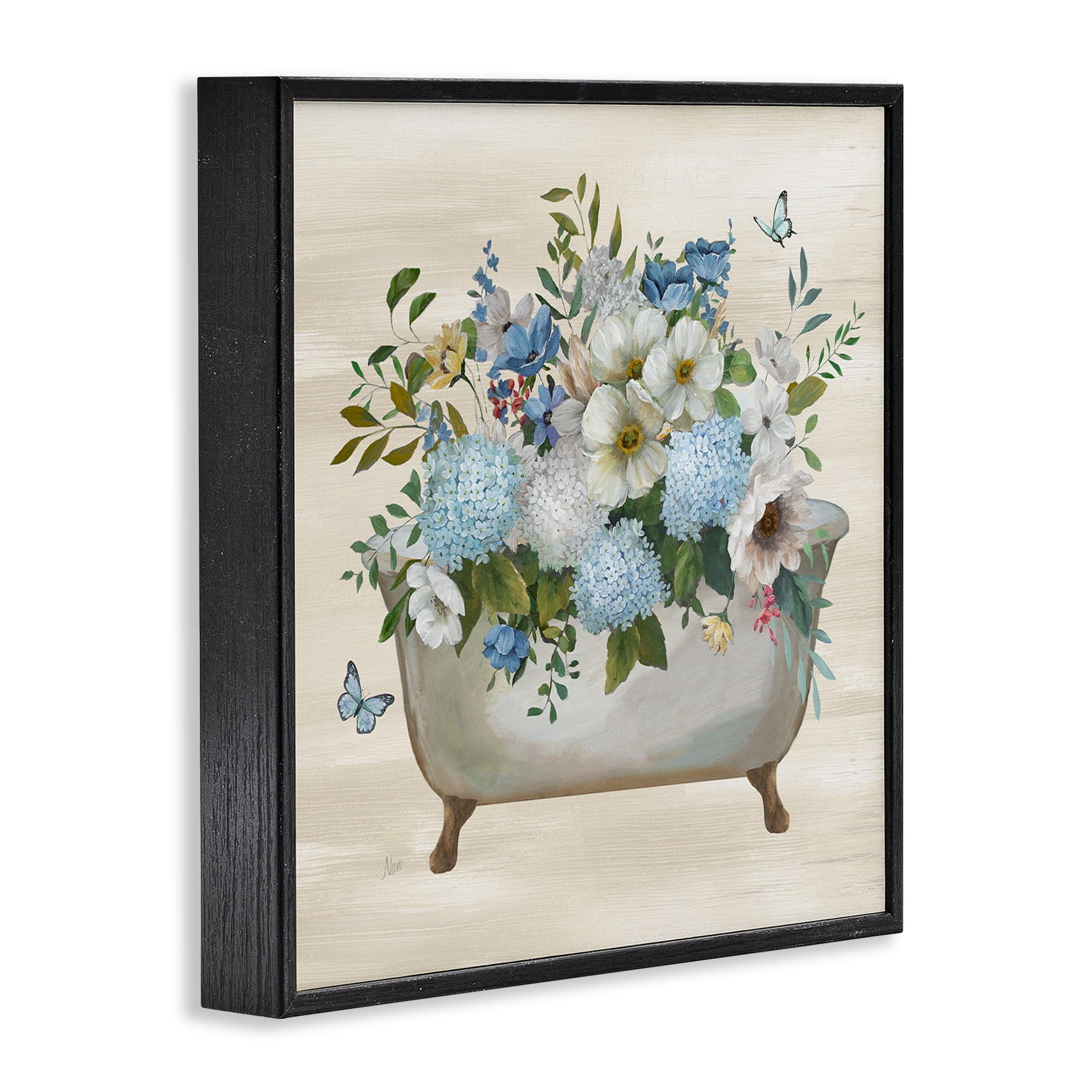 Stupell Industries Full Hydrangea Bathtub Typography Painting Black Framed Art Print Wall Art, 12 x 12