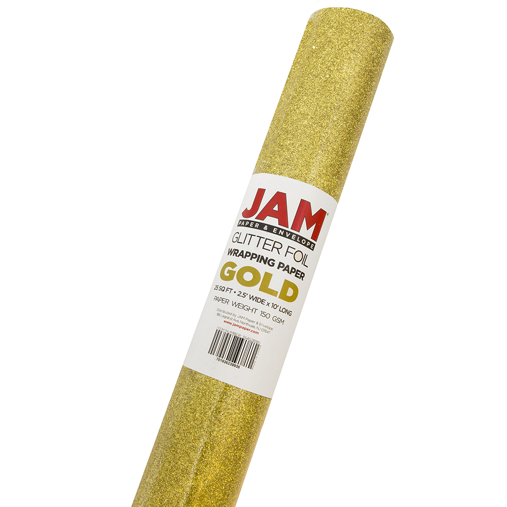 JAM Paper Holiday Gift Wrap, Glitter Wrapping Paper, 25 Sq ft, Gold, Sold Individually