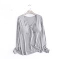 thumbnail image 2 of T Shirt Built-in Padded Bra Soft Pajama Tops Long Sleeve Shirts V Neck Shirts Fall Clothes Outfits Gray XL, 2 of 3