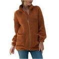 thumbnail image 2 of jsaierl Sherpa Jacket Women Zip Up Long Sleeve Fleece Jacket Outwear Solid Color Warm Stand Collar Fall Coat Top with Pocket, 2 of 6
